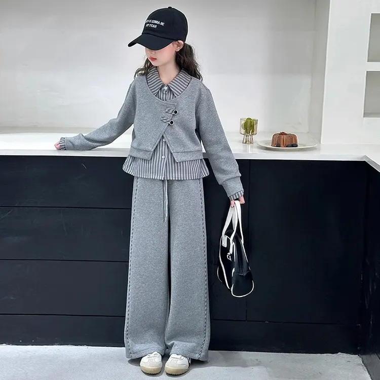 女童假两件衬衫套装春季2025新款春秋儿童洋气时髦早春女大童春装