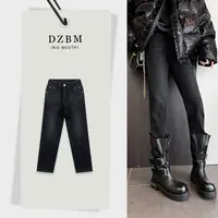 【DZBM】2025冬季新款高腰加绒纯色烫钻直筒牛仔裤-K1070