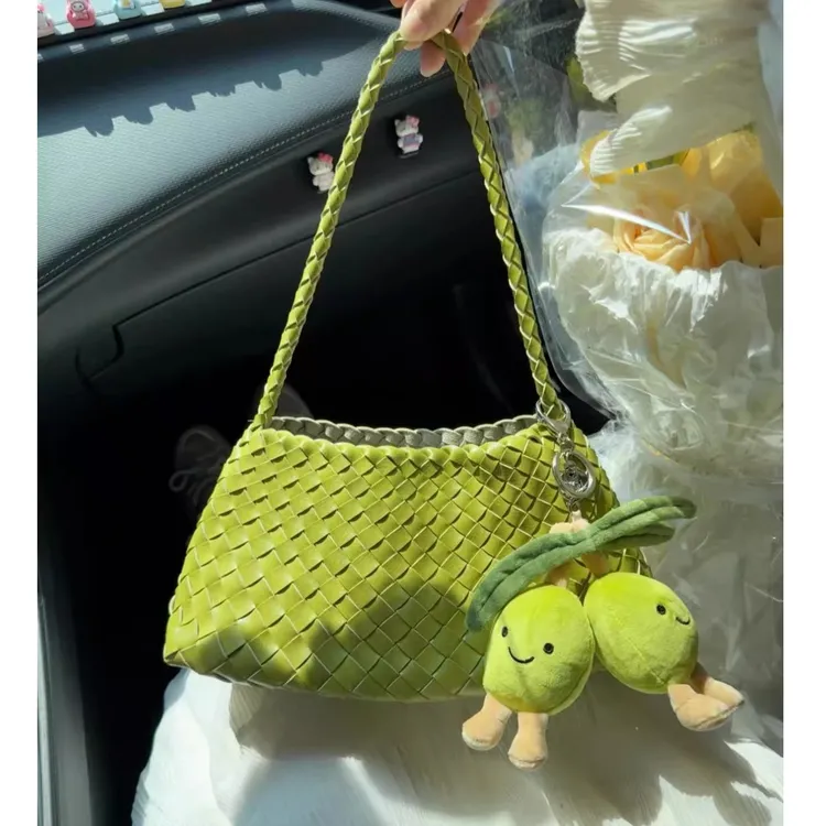2025新款小众设计高级感夏季绿色手工编织腋下包度假风手提包