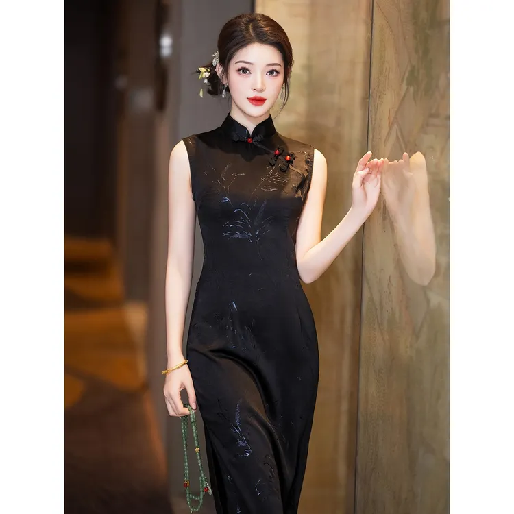 新中式年轻款绝美改良黑色旗袍2025年时尚新款大气修身日常高端女