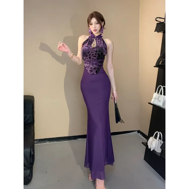 小莹日记【】新中式豹纹无袖设计感改良旗袍QZYHZ52479