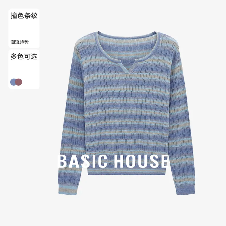 Basic House/百家好秋季撞色套头休闲百搭时尚针织衫-B0625H5R132