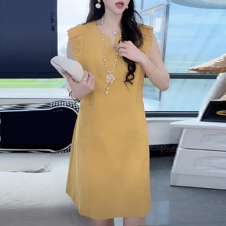 韩系V领无袖背心连衣裙女2025夏季新款后妈裙百搭显瘦中长款裙子