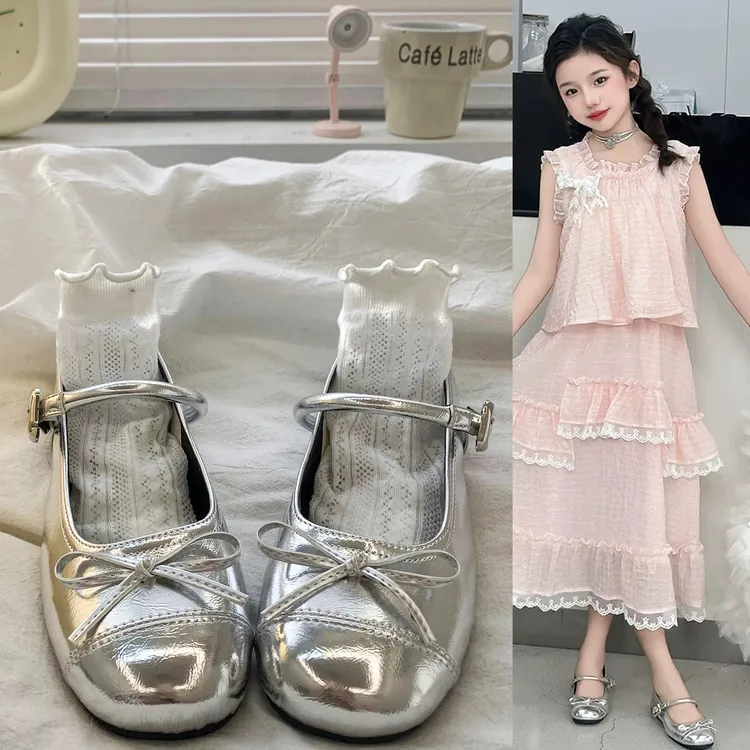 女童银色小皮鞋2025夏新款法式玛丽珍公主鞋中大童女演出单鞋软底