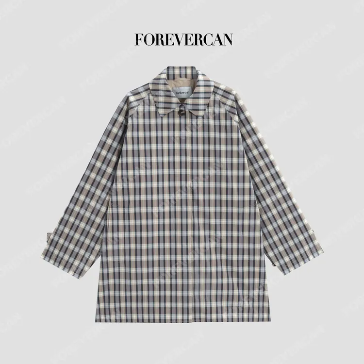 FOREVERCAN“调频慢门”经典格纹进口长绒棉廓形风衣外套WC57151