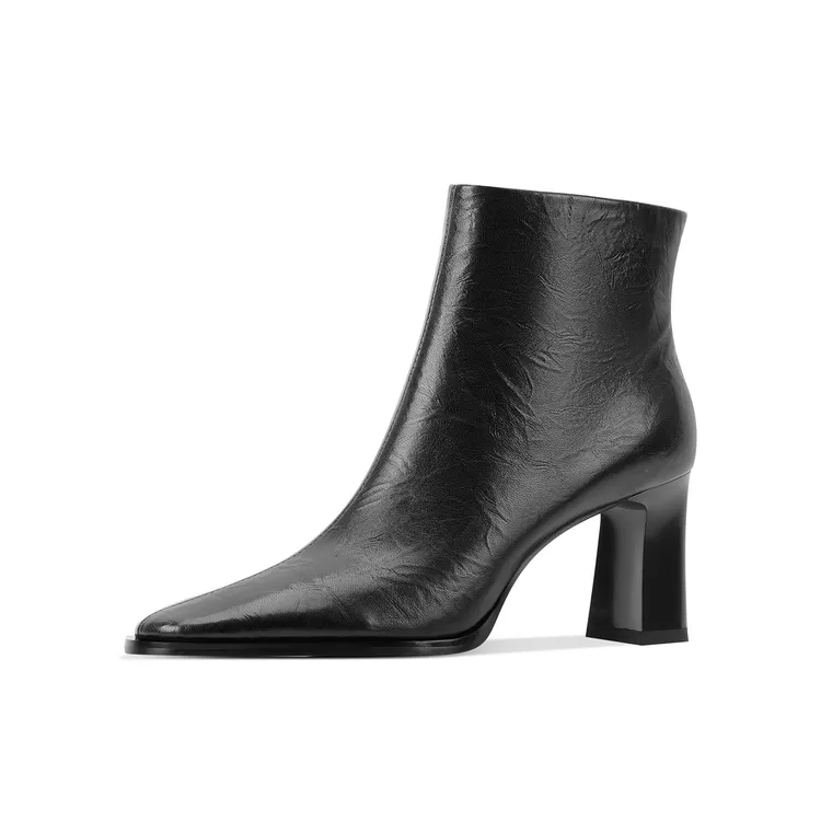 冬季细跟粗跟高跟气质短靴秋冬防水台粗跟女靴尖头