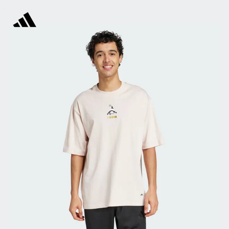 阿迪达斯官方休闲印花纯棉上衣圆领短袖T恤男女新款adidas JZ3273