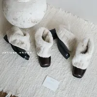  【Jellykk】3/6cm设计师款方头加绒冬季粗跟毛毛百搭加绒时装单鞋