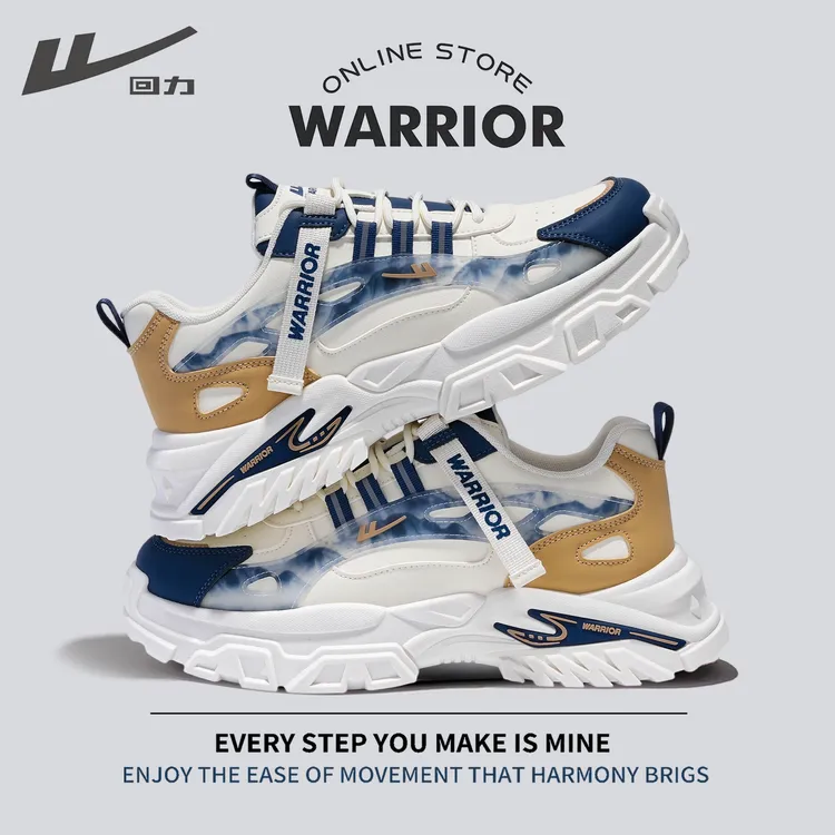 Warrior/回力秋季皮面男鞋网面透气运动鞋百搭增高厚底休闲鞋潮鞋
