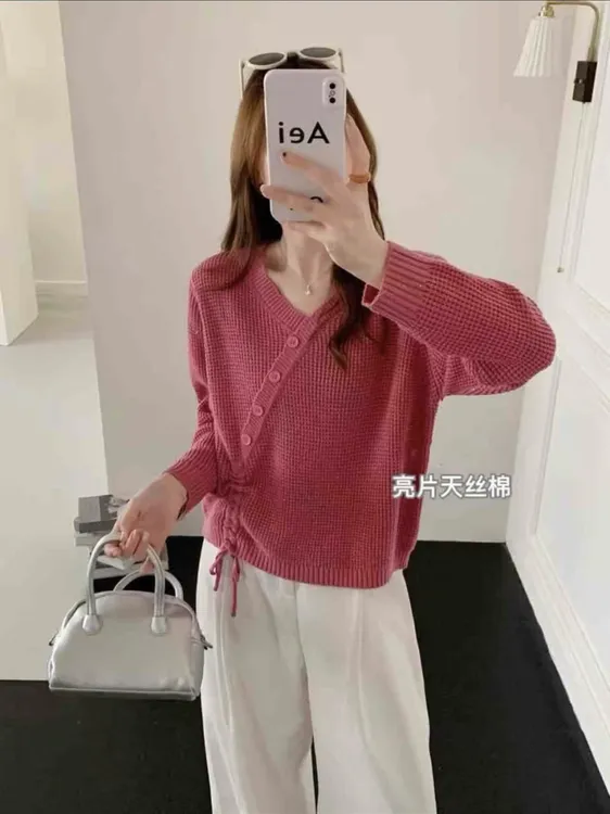 毛针织衫女针织秋冬气质纯色毛衣针织衫秋季常规长袖