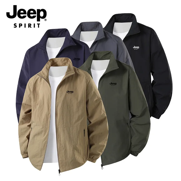 JEEPSPIRIT吉普商务休闲夹克男士春秋季薄款透气外套翻领宽松风衣