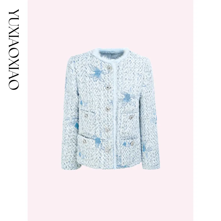 余潇潇【水色千金】羊毛混纺拼接水貂毛条90白鸭绒小香风羽绒外套