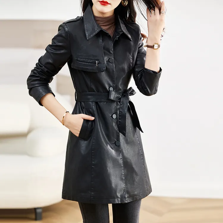 长款秋季复古港风厚款中长款皮衣显瘦大码韩版皮夹克春秋气质时尚