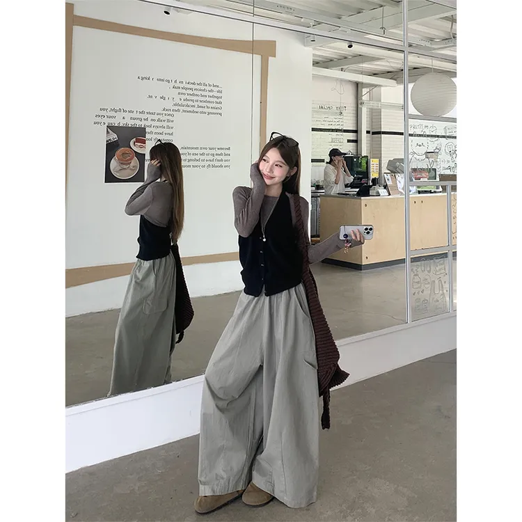 甜美软糯打底长袖针织衫女秋季2025新款内搭修身显瘦休闲灰色上衣