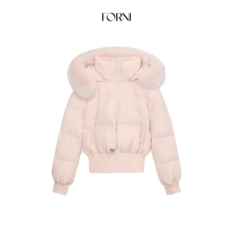 FORNI 街拍羽绒衣 拼接连帽羽绒服时髦贵气大毛领保暖外套