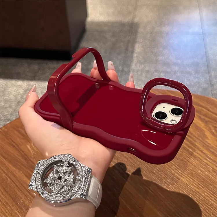 酒红色双支架适用苹果17promax小米 oppo华为 vivo一加荣耀手机壳