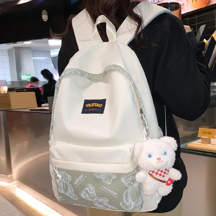 牧司原创反光小熊书包女初中学生甜酷风高中大学生撞色双肩女背包