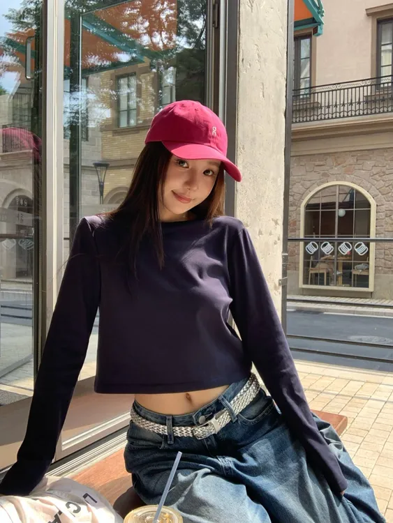 番茄妹妹Tomatosister秋季百搭短款设计基础款长袖正肩版型T恤女