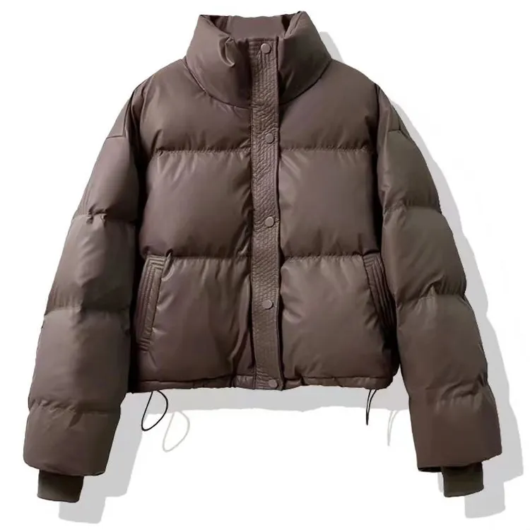 面包服厚款常规款纯色pu皮立领加厚棉衣冬季宽松保暖棉服短款