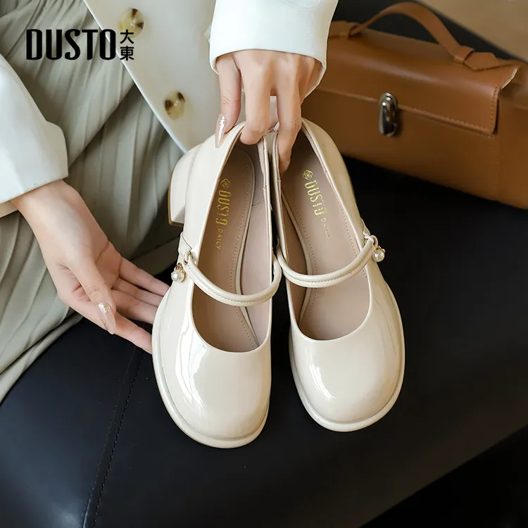 大东玛丽珍鞋女2025秋冬新款浅口粗跟厚底高跟鞋百搭时尚女鞋0604