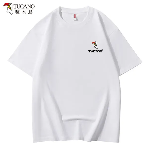 啄木鸟 春夏新款爆款纯色短袖时尚潮流印花修身纯棉上衣T恤衬衫潮