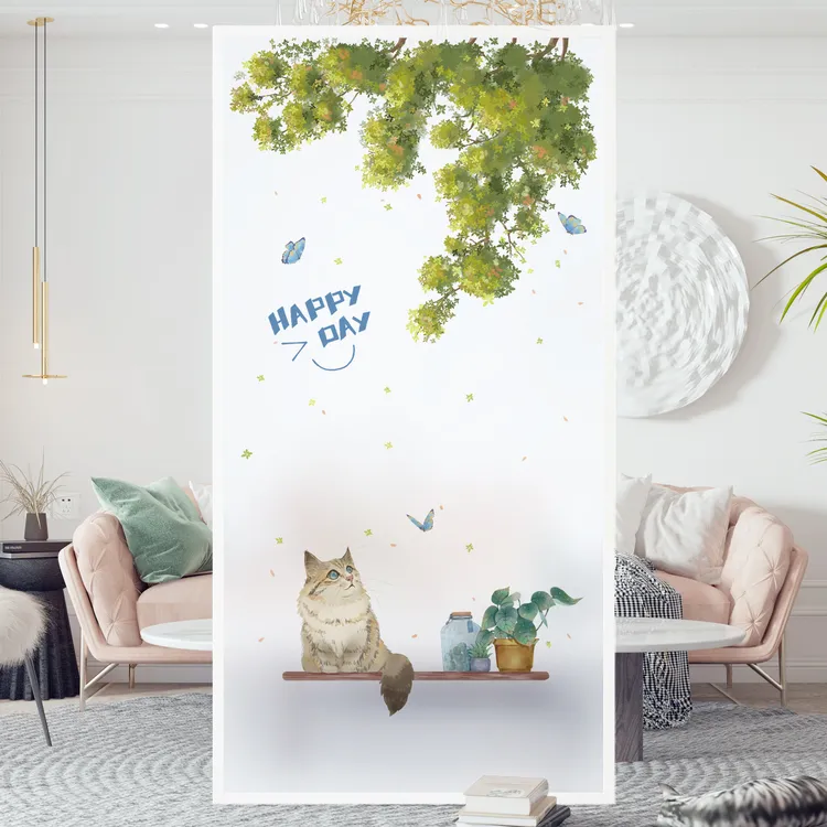 小清新ins风免胶静电玻璃窗户贴纸卧室清新绿植防走光磨砂玻璃膜