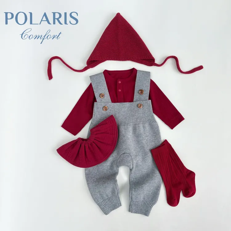 POLARIS | 毛衣背带裤 | 小月龄男女宝针织连体裤条纹长袖毛衣
