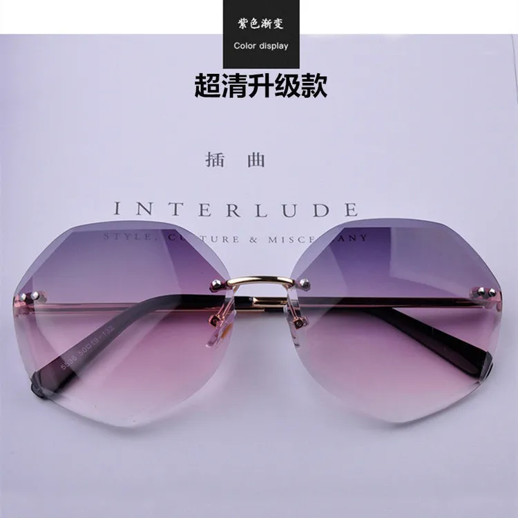 新款高清海洋片无框切边太阳镜 欧美时尚潮流墨 镜男女士太阳眼镜