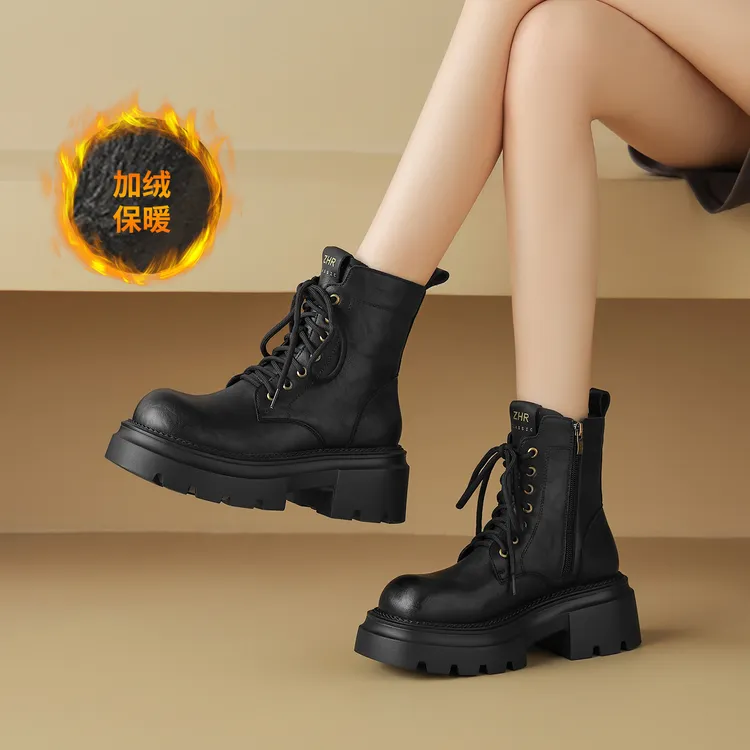 靴子女款爆款新款加绒马丁靴女款2025高级感独特漂亮靴子高跟短靴