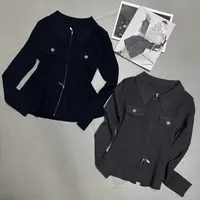 深圳南油白桃美美 翻领双拉链翻盖小口袋设计小香风针织上衣A3222