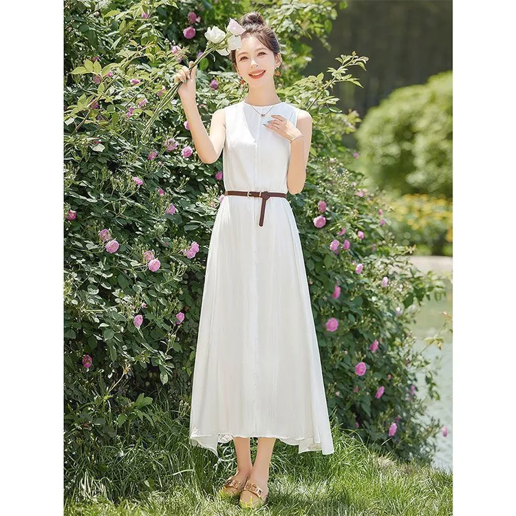 显瘦白色仙气夏季法式长裙蕾丝后妈新款2025夏新简约大摆连适y供