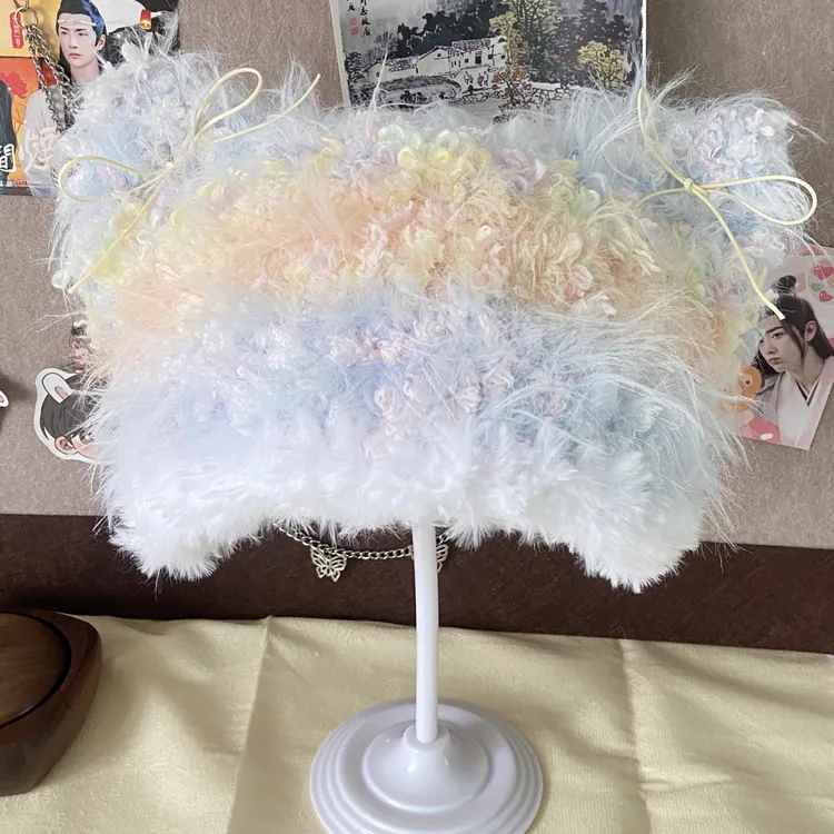 Muzi手工猫耳帽秋冬diy材料包冬季帽子护耳帽手混线编织皮草边
