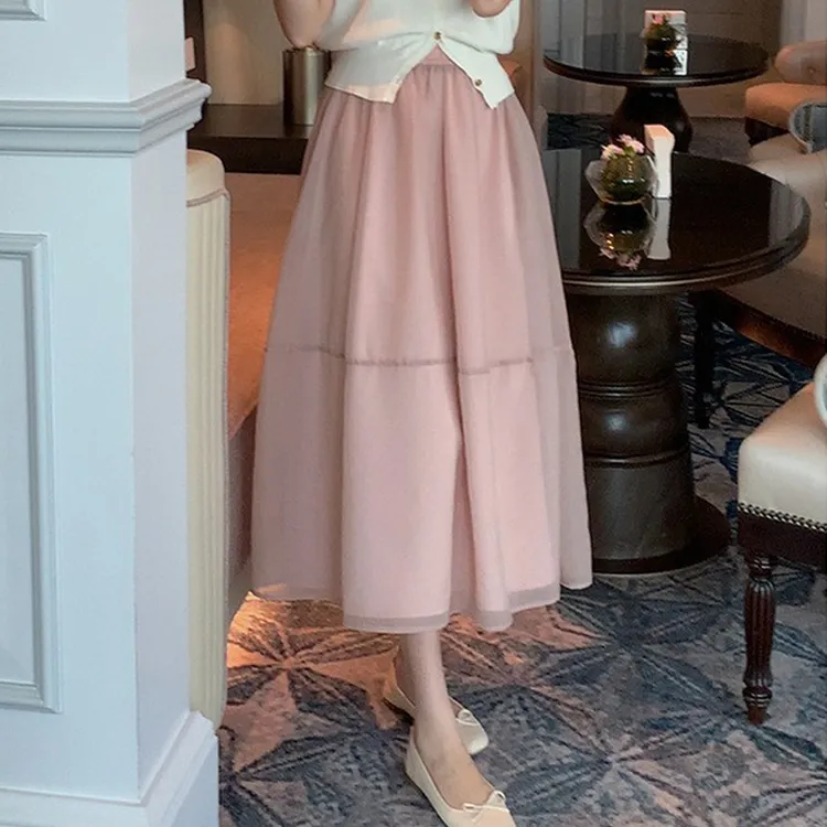 春夏高级感优雅伞裙法式温柔字半身裙设计感仙女纱裙中长款高腰