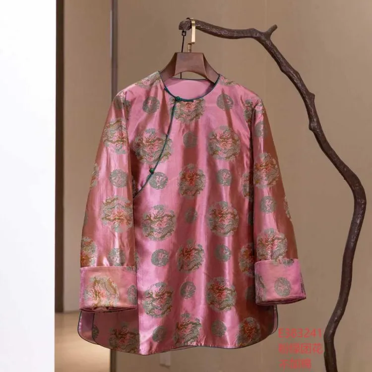 【锦系】23姆米蜀锦新中式国风桑蚕丝圆领斜襟加棉长袖外套E-383241