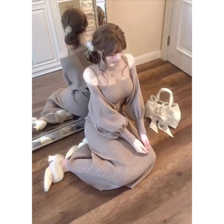 银座muse裙 日系系带罩衫无袖背心针织连衣裙两件套