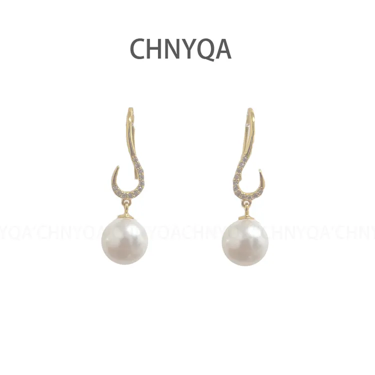CHNYQA/沉鱼俏 925银合成锆石耳饰 耳钩L形轻奢经典金色甜美精致