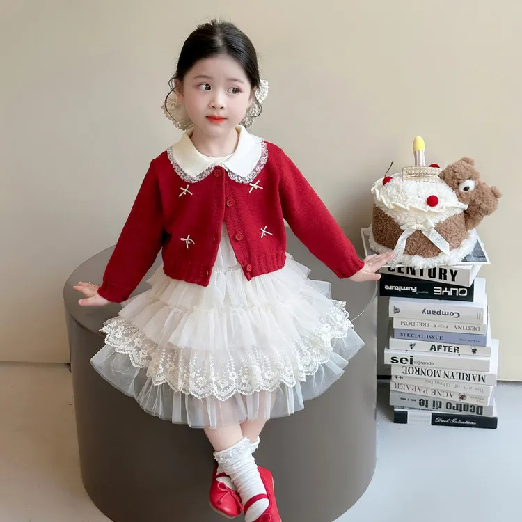 女童秋季毛衣外套儿童2025新款洋气公主裙小女孩秋款花边领上衣潮