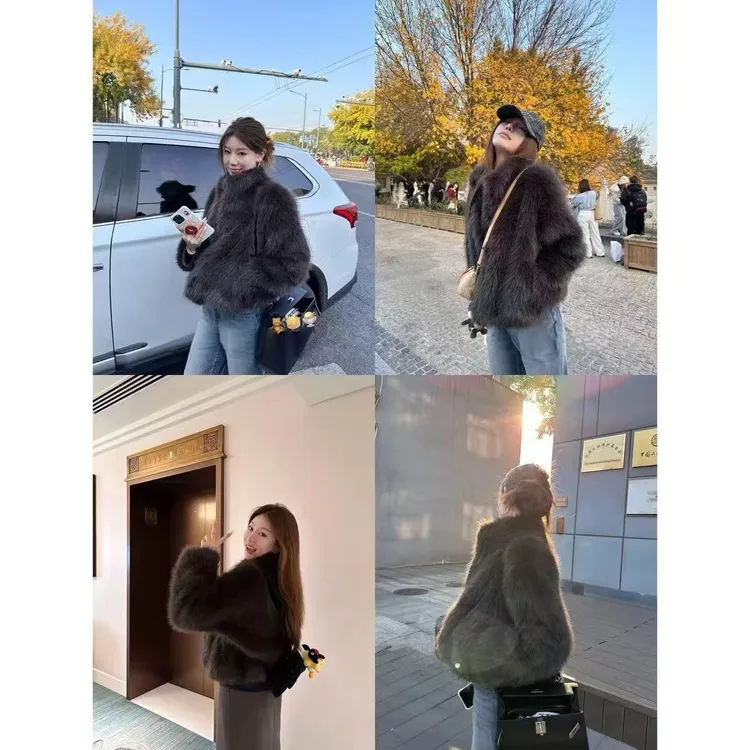 EQED摩卡灰粽“白月光”纯净版百搭不腻毛毛外套女士高级仿皮草外套