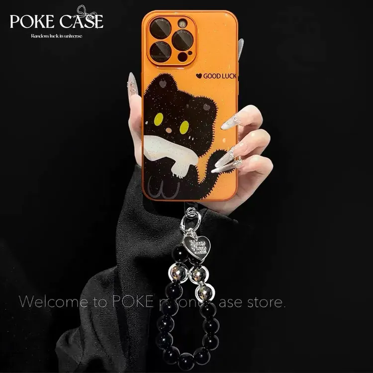 金属漆橙色水凝壳适用苹果/华为oppo/vivo小米可爱围巾猫咪手机壳