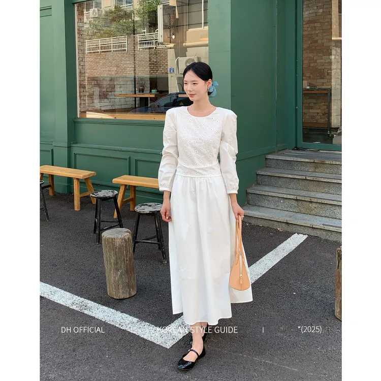 DH OFFICIAL大花【马蒂斯花园dress】法式重工蕾丝泡泡袖绑带连衣裙