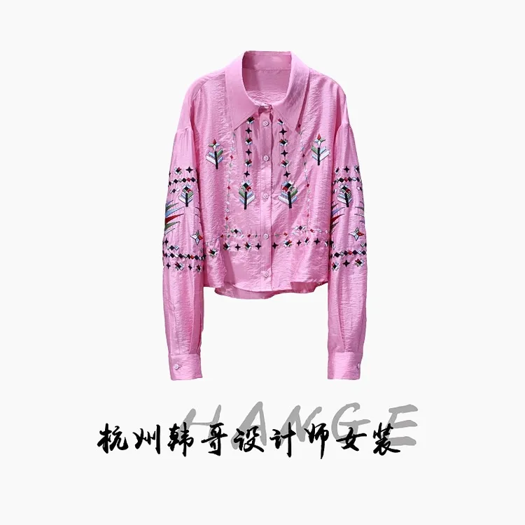 【韩哥女装】2025夏轻薄透气樱草紫重工刺绣时尚休闲衬衫9625-Z2