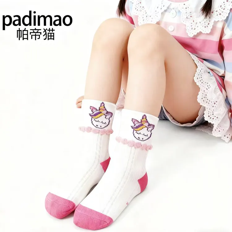 【帕帝猫】一体机无骨秋冬儿童卡通中筒袜女童袜子秋季透气棉A类袜