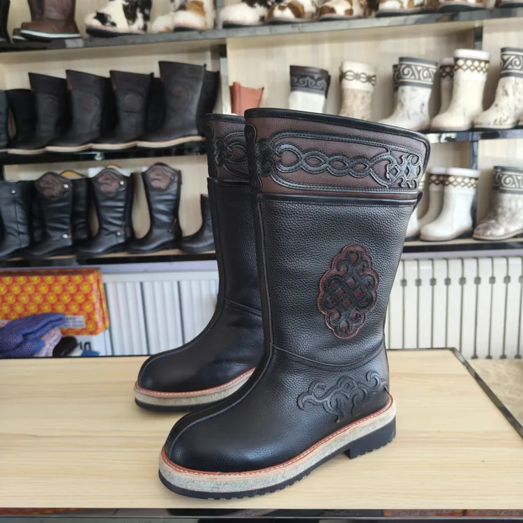 866牛皮男士羊毛里马靴保暖防寒靴时尚靴户外靴