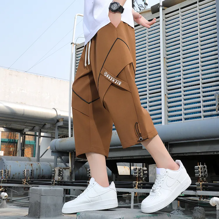 啄木鸟夏季男士七分裤休闲短裤直筒宽松中裤男生薄款7分沙滩马裤