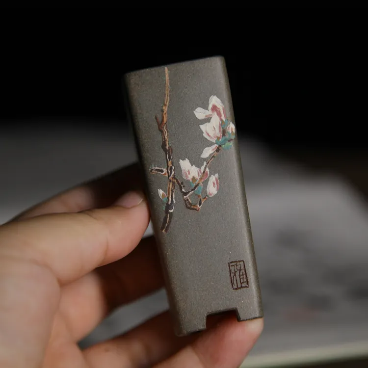 盆客陶瓷 精品紫砂盆 唯珍孙福林青段泥四方签筒微型盆 微盆景盆