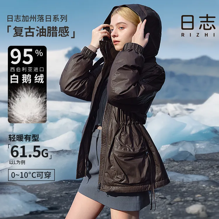 日志【加州落日系列】白鹅绒油蜡皮轻奢保暖连帽羽绒鹅绒服AD53Y604