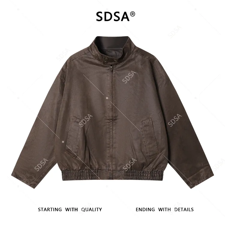 SDSA男士秋冬新款痞帅男装复古纯色立领水洗开衫外套夹克百搭时尚