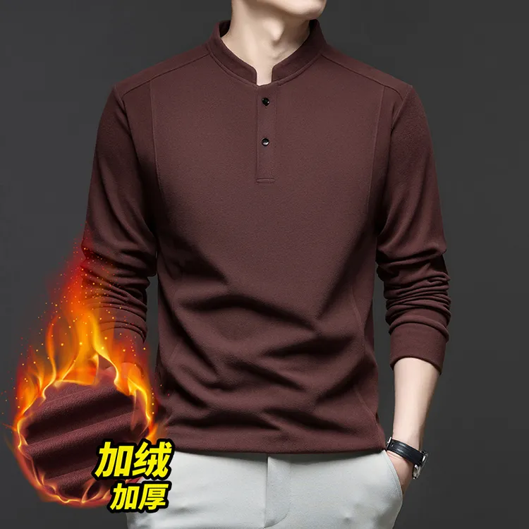 五四中式立领加绒卫衣秋冬季新款双面德绒休闲打底衫男士加厚保暖