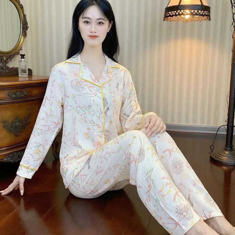 2025新款睡衣女春秋长袖云朵棉V领时尚大码家居服可外穿套装Y170