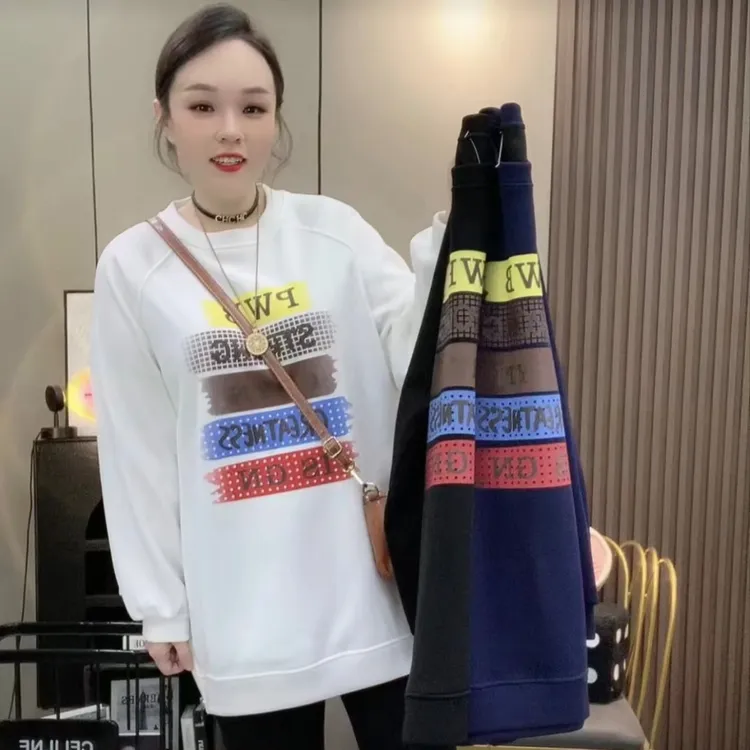 大码卫衣正肩袖长袖圆领中长款字母秋冬季常规款印花2593